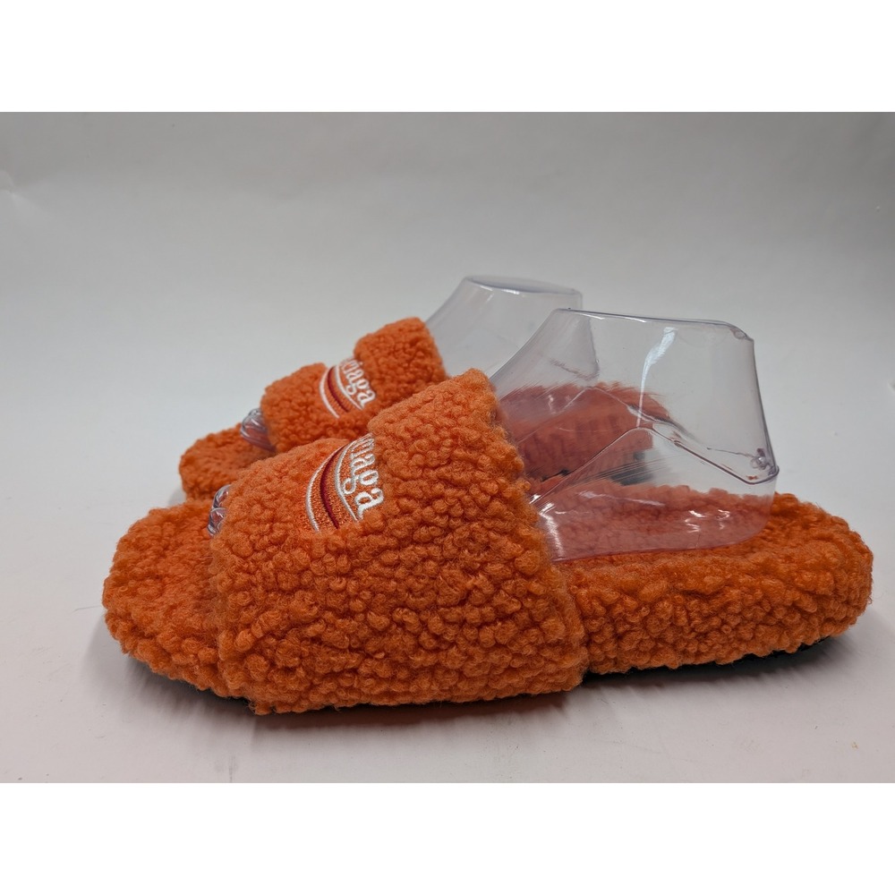 Balenciaga Political Campaign Furry Slides Orange Faux Fur Slippers Sz 45 US 11 - Picture 3 of 11